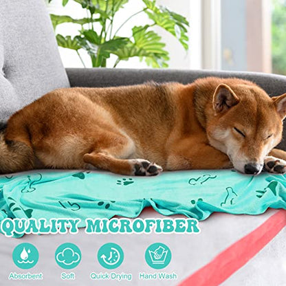 Peryiter 8 Pcs Dog Towels Pet Bath Drying Towels 55 x 28 Inches Large Absorbent Microfiber Quick Fast Drying Soft Beach for Lightweight Cat and Puppy Shower Essentials Cleaning Accessories(Cyan) - color: Cyan
