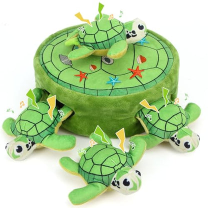 Hide and Seek Squeaky Dog Plush Toy Carrot and Bunny Set, 5 Pack Dog Puzzle Toys for Training and Cleaning, Interactive Tough Dog Toy for Small Medium Dogs,Turtles