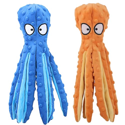 Octopus Dog Toy, No Stuffing Plush Squeaky Crinkle Toy to Keep Dogs Busy, Interactive Chew Toy for Puppies Small Medium Large Dogs, Blue, Tail Town - color: Blue