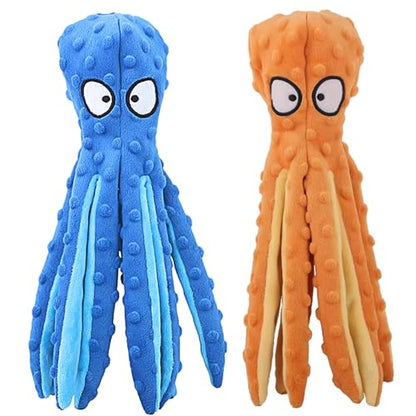 Octopus Dog Toy, No Stuffing Plush Squeaky Crinkle Toy to Keep Dogs Busy, Interactive Chew Toy for Puppies Small Medium Large Dogs, Blue, Tail Town - color: Blue