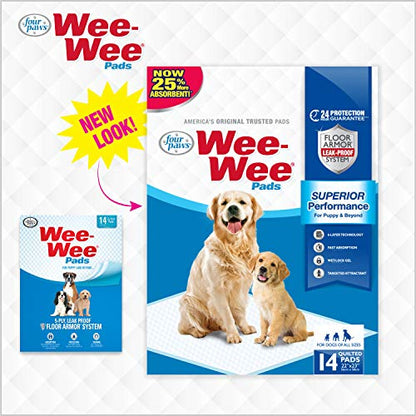 Four Paws Wee-Wee Superior Performance Unscented Pee Pads for Dogs & Puppies, Quilted Leak-Proof Dog Housebreaking Potty Training Floor Protection, 22" x 23", 14 Count - size: 14 Count