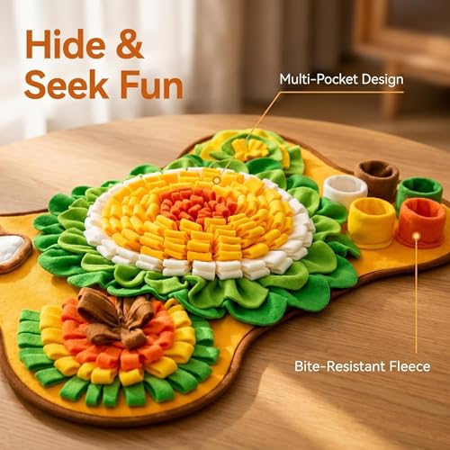 Snuffle Mat for Dogs & Lick Mat Set, Orange Snuffle & Lick Combo | Snuffle Mat for Puppies, Dog Puzzle Toy, Interactive Enrichment Treat Mat, Slow Feeder Puzzle Toy, Squeaky Sounds
