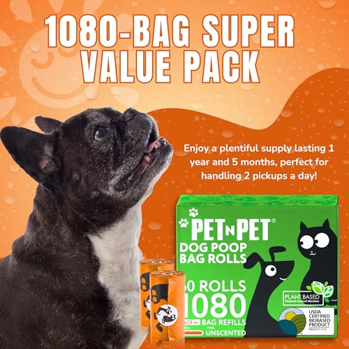 Pet N Pet 1080 Counts Orange Poop Bags for Dogs, 41% Plant Based & 59% PE Extra Thick Dog Poop Bags Rolls, 9" x 13", Unscented Pet Waste Bag - size: 1 Count (Pack of 1080), style: Unscented - Orange