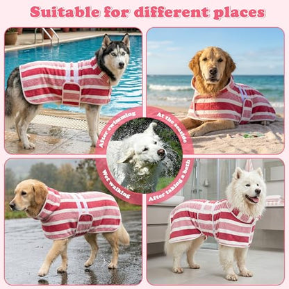 Quick Drying Dog Bathrobe for Large Dogs - Coral Fleece Super Absorbent Pet Towel Robe with 2 Drying Gloves, Adjustable Velcro and Button Closure, XL Size, Red - size: XL