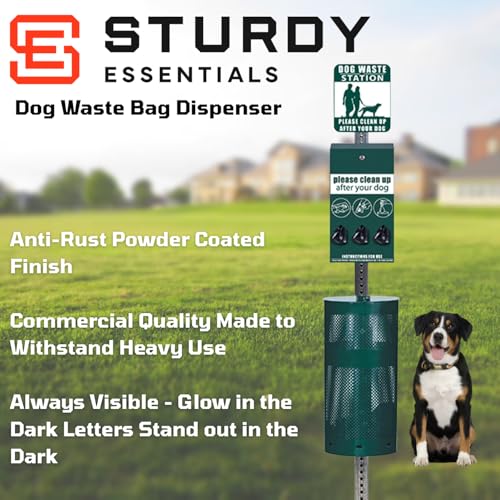 Complete Premium Dog Waste Station with 11.5 Gallon Pet Waste Bin, Trash Receptacle, Weatherproof, Stainless Steel, Easy Bag System Includes 300 Dog Waste Bags & 25 Liners - Green - color: Green 2