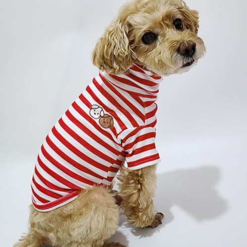 Turtleneck Dog Shirt Cute Doggie Embroidery Super Soft Dog Sweatshirt Stretchy Striped Puppy Pullover for Cats Small Medium Large Dogs (Red Striped, Small) - color: Red Striped, size: Small