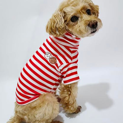 Turtleneck Dog Shirt Cute Doggie Embroidery Super Soft Dog Sweatshirt Stretchy Striped Puppy Pullover for Cats Small Medium Large Dogs (Red Striped, X-Large) - color: Red Striped, size: X-Large