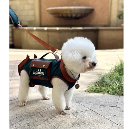 Wakytu Dog Lift Harness Dog Carrier Sling for Small Dogs & Cats,L | stylish puppy sling carrier with handle & pocket,adjustable leash,walking & travel - color: 1.0 Green, size: Large(11-16 LBS)
