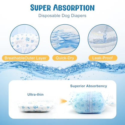 Dog Diapers Male 80 Count Belly Bands for Male Dogs M, Male Dog Diapers Disposable with Wetness Indicator Adjustable Male Dog Wraps Super Absorbent Leak-Proof for Incontinence Marking - Blue - size: M