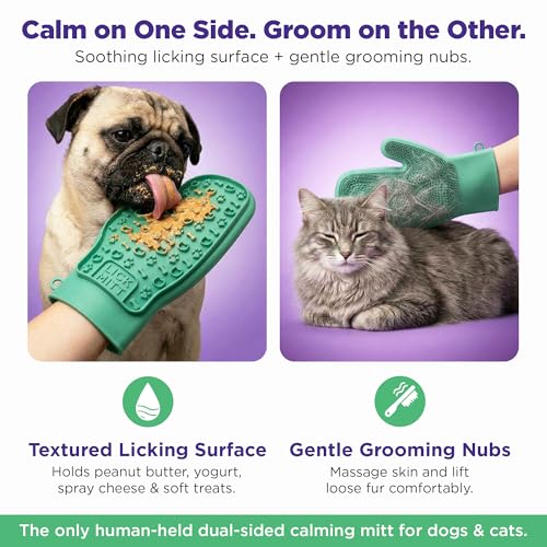 Lixy Pet LickMitt – Dual-Sided Calming & Grooming Mitt for Dogs and Cats – Human-Held Silicone Treat Mitt for Anxiety Relief, Bonding & Shedding – BPA-Free, Food-Grade, Easy Clean – Green - color: Green