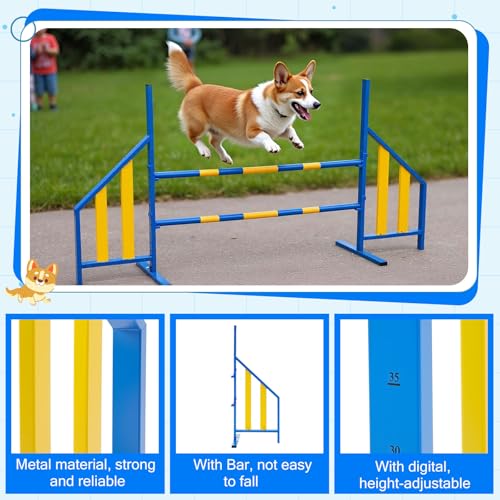 Seenelling Agility Wing Jumps with Bar Dog Training Hedge Metal Frame Adjustable Pet Hurdles Jump Bars High Stability for Indoor Outdoor Dog Pet Agility Course Game