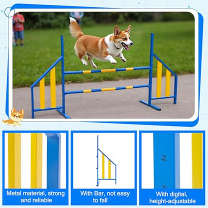 Seenelling Agility Wing Jumps with Bar Dog Training Hedge Metal Frame Adjustable Pet Hurdles Jump Bars High Stability for Indoor Outdoor Dog Pet Agility Course Game