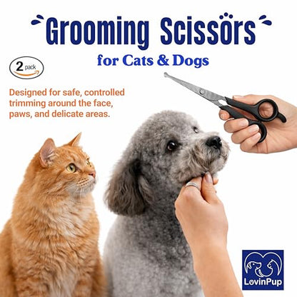 Dog Grooming Scissors Set – Rounded Tip Pet Grooming Shears for Safe Facial and Body Trims – Sharp, Stainless Steel Blades for Smooth Cutting – 2-Pack Pet Grooming Scissors for Dogs and Cats