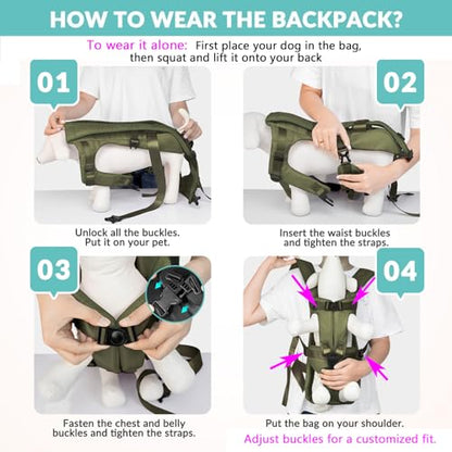Lukovee Dog Backpack Carrier, Legs Out Easy-fit Dog Front Carrier for Small Medium Dogs, Adjustable Hands Free Dog Chest Carrier for Hiking Cycling (Green-4,Medium) - color: Green