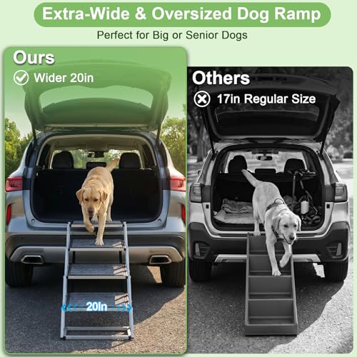 Dog Stairs for Large Dogs, 20" Extra Wide Folding Dog Ramp for Car SUV Truck, Lightweight Dog Steps with Non-Slip Surface & Aluminum Frame, Portable Pet Stairs Supports up to 250 lbs, 4 Steps - size: 20*17 in