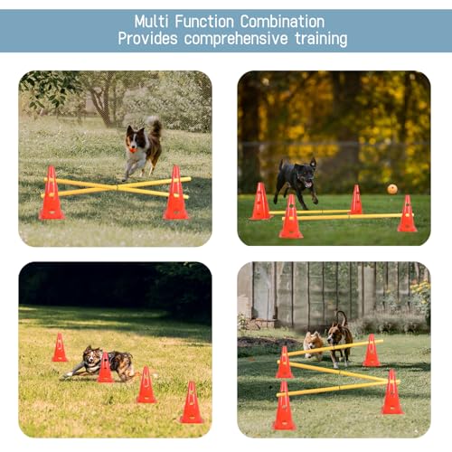 TNZMART Dog Agility Hurdle Cones Pet Jump Training Set Dog Agility Course Backyard Set Adjustable Obstacle Training Set (Orange, 6 Sets) - color: Orange