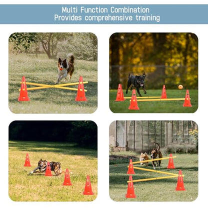 TNZMART Dog Agility Hurdle Cones Pet Jump Training Set Dog Agility Course Backyard Set Adjustable Obstacle Training Set (Orange, 6 Sets) - color: Orange