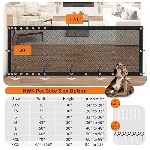 NWK Magic Dog Gate for Stairs Pet Gate for The House Providing a Safe Enclosure for Pets to Play and Rest, 6 Hooks Design (120'' X 30'') - size: 120'' X 30''