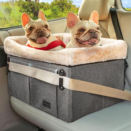 Petsfit Dog Car Seat Medium Sized Dog or 2 Small Dogs with Patent Buckles, Washable Pad, Dog Booster Car Seat for Dogs Up to 45 lbs (Medium, Light Grey) - color: Light Grey, size: Medium