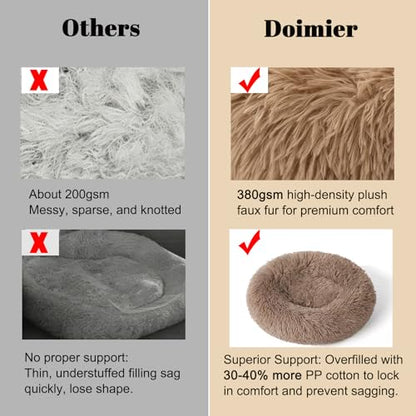Calming Donut Dog Beds for Small Dogs Kitten - Washable Removable Cover Non-Slip Bottom, Round Pet Bed Puppy Bed Warming Fluffy Faux Fur Anti-Anxiety, Fits up to 15 lbs (Camel, 20") - color: Camel, size: 20"L x 20"W x 8"Th