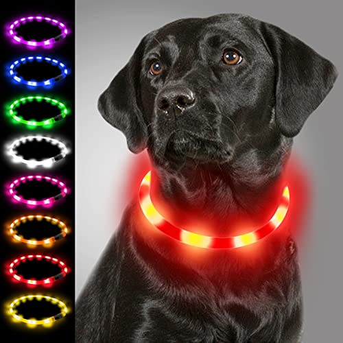 Joytale Light Up Dog Collar, Rechargeable Rainproof LED Collar for Night Walking Safety, Soft Silicone Glow in The Dark, Suitable for Small Medium Large Dogs, Red - color: Red