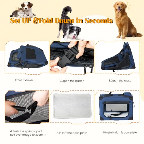 Soft Dog Crate, Portable 3-Door Folding Pet Carrier w/Mesh Windows, 36"x25"x25 Carrying Straps Fleece Mat,Collapsible Kennel for Dogs, Cats, Rabbits-Use for Indoor, Outdoor & Travel (36 inch) - size: 36 inch
