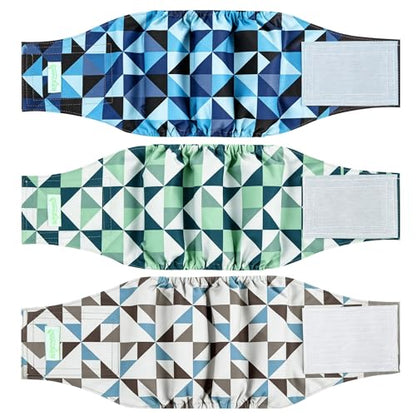 wegreeco Washable Dog Diaper Male (Pack of 3) - Washable Male Dog Belly Wrap (Geometrical Blue Green Coffee, Small) - color: Geometrical Blue Green Coffee, size: Small (Pack of 3)