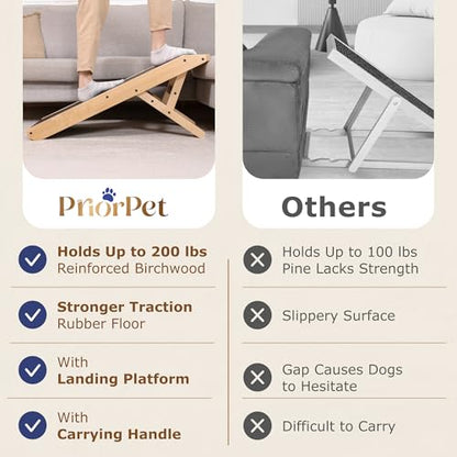 Dog Ramp for Couch – Non-Slip, Sturdy Build Foldable Wooden Dog Ramp – Supports up to 200 lbs – 7 Adjustable Heights (14"–20.5") – Enhanced Stability – Birchwood Pet Ramp for Small Dogs – Natural - color: Natural