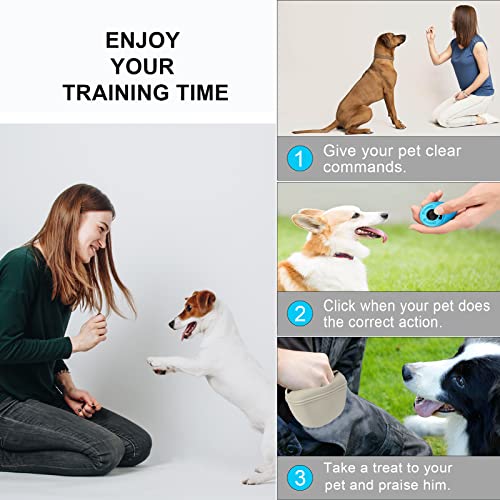 Left&Right Dog Clicker Training Kit,Silicone Dog Training Treat Pouch and Dog Clickers,Dog Treat Bag with Clicker Training for Dogs,Pet Treat Bag with Magnetic Buckle Closing and Waist Clip,Beige - color: Beige