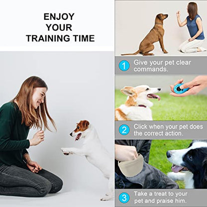 Left&Right Dog Clicker Training Kit,Silicone Dog Training Treat Pouch and Dog Clickers,Dog Treat Bag with Clicker Training for Dogs,Pet Treat Bag with Magnetic Buckle Closing and Waist Clip,Beige - color: Beige
