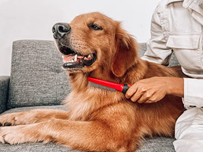 Tuff Pupper Dual Length Detangling Dog Comb | Short and Long Teeth Outer & Inner Coat | Ergonomic Pet Detangling Combs | No-Slip Safety Handle For Precision Control | Rounded Tips Prevent Scratching