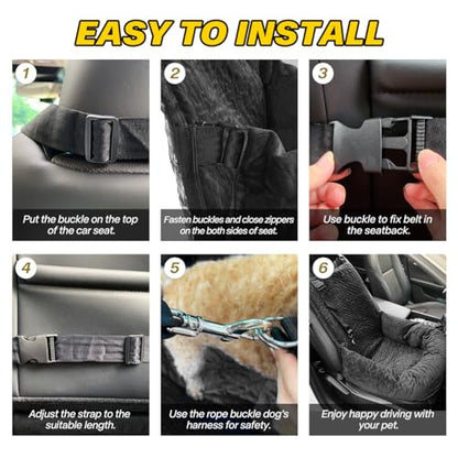 Dog Car Seat for Small Medium Dogs Up to 40lbs, Detachable Washable Soft Pet Booster Travel Bed for Front & Black Seat with Safety Leash Belt - color: Black