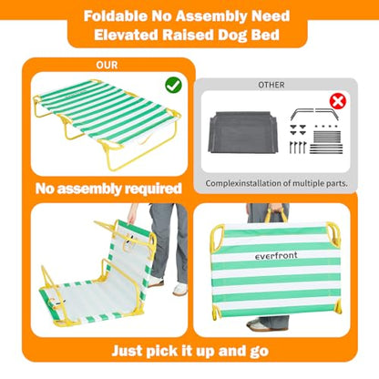 everfront Dog Elevated Bed Foldable Portable Raised Bed Camping cot Outdoor Summer Dog Bed (Large, GreenStripes-Oxford Fabric) - size: Large-47"x31"x9"