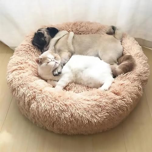 Calming Dog Bed for Small Dogs, Calming Donut Cuddler Pet Bed Anti Anxiety Round Dog Bed Fluffy Plush Faux Fur Cat Bed,Navy Blue,19.7IN - color: Navy Blue, size: 19.7IN