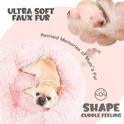 Himax Dog Bed for Medium Dogs, Pink Dogs Beds with Blanket Attached, Calming Anti-Anxiety Fluffy Dog Bed Washable (20"/26"/35") - color: Pink, size: 26.0"L x 26.0"W x 9.0"Th