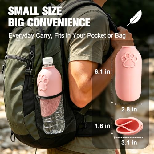 Portable Dog Water Bottle Attachment, Foldable Pet Water Bowl for Walks | Slip-on Silicone Dog Drink Dispenser, Fits Standard Water Bottles,Ideal For Daily Hiking & Travel, Quick Rinse & Easy Setup - color: Pink
