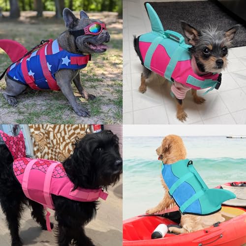 Malier Dog Life Jacket, Ripstop American Flag Vest for Swimming Boating, Puppy Shark Jacket with High Buoyancy Swimsuit Small Medium and Large Dogs (Large, Red & Dark Blue) - color: Red & Dark blue, size: Large
