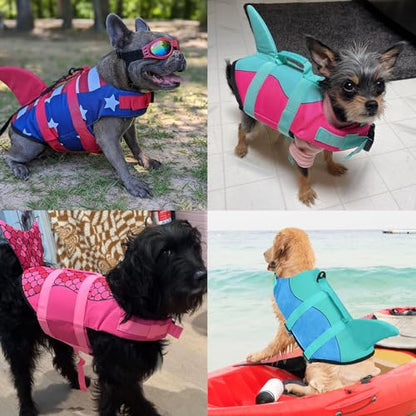 Malier Dog Life Jacket, Ripstop American Flag Vest for Swimming Boating, Puppy Shark Jacket with High Buoyancy Swimsuit Small Medium and Large Dogs (Large, Red & Dark Blue) - color: Red & Dark blue, size: Large
