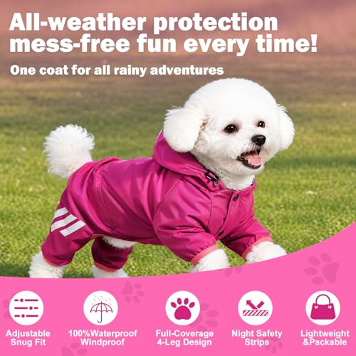 Dog Raincoat Waterproof Windproof Full Body Pet Jacket, Adjustable Reflective Puppy Rain Suit with Leash Hole, Lightweight Foldable Dog Coat for Small Medium Dogs(Pink, XL) - size: XL(Length 15'')
