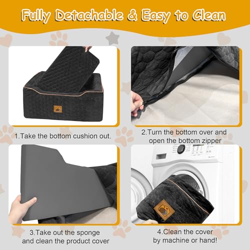 Dog Car Seat for Medium/Large Dogs, Washable Dog Booster Seat Under 60 lbs or 2 Small Dogs, Multi-Functional Pet Car Seat with Thick Cushion, 2 Safety Leashes (Black) - color: Black