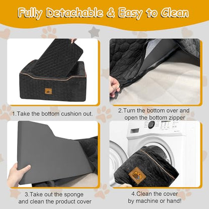 Dog Car Seat for Medium/Large Dogs, Washable Dog Booster Seat Under 60 lbs or 2 Small Dogs, Multi-Functional Pet Car Seat with Thick Cushion, 2 Safety Leashes (Black) - color: Black
