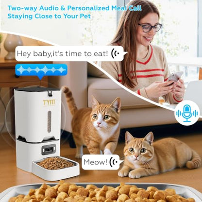 Automatic Cat Feeder with Camera, 5G WiFi Food Dispenser for Small Pets | Two-way Voice | Night Vision | Separation Anxiety | Weight / Diet Control | Programmable Timer | APP Remote Control - color: White-1c