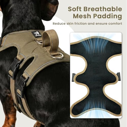 Escape Proof Dog Harness and Leash Set,Soft Padded Full Body Pet Harness, No Pull Reflective Adjustable Dog Vest with Handle, Easy Control Dog Harness for Medium Large Dogs Training Walking Running - color: Khaki, size: M