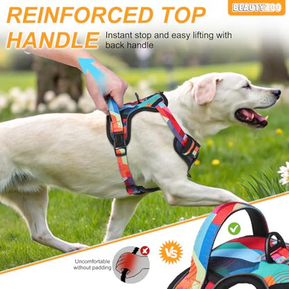 BEAUTYZOO No Pull Dog Harness Large, Adjustable Dog Harness and Leash Set -Easy Wearing with 3 Buckles/Control Handle,No Choke Soft Padded Reflective Pet Vest for Training Walking Hiking, XL - color: Geometry, size: XL: chest 22"-44"