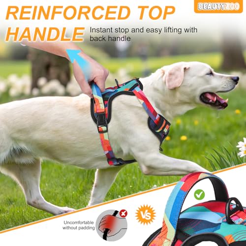 BEAUTYZOO No Pull Dog Harness Medium,Adjustable Dog Harness and Leash Set -Easy Wearing with 3 Buckles/Control Handle,No Choke Soft Padded Reflective Pet Vest for Training Walking Hiking, M - color: Geometry, size: M: chest 16"-28"