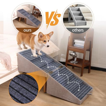 Dog ramp for Small Dogs, 2-in-1 Pet Steps & Ottoman - Foldable Dog ramp for Couch, Non-Slip Wooden Pet ramp for Puppy Senior Injured Dogs (Light Brown, XXL(21.06H)) | Tall 6-step stairs for medium large dogs to high bed Convertible to bedside nightstand.