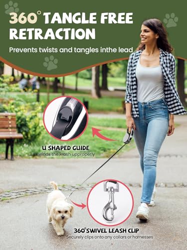 Retractable Dog Leash with Led Light, Douexio 16ft Rechargeable Walking Dog Leash for Small Medium Dogs Up to 66 lbs,360° Tangle-Free, One-Button Control, High Strength Hook - color: White, size: 0-66lbs