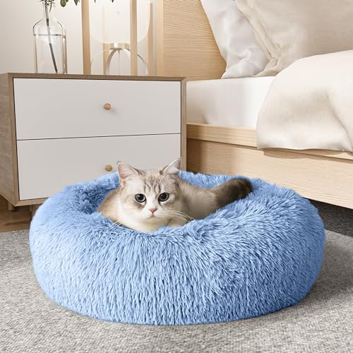 WESTERN HOME WH Calming Dog Bed & Cat Bed, Anti-Anxiety Donut Dog Cuddler Bed, Warming Cozy Soft Dog Round Bed, Dog Cat Cushion Bed for Small Medium Dogs and Cats - color: Light Blue, size: 20.0"l x 20.0"w x 6.0"th