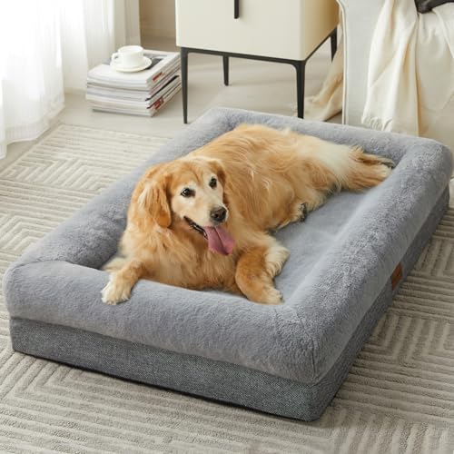BFPETHOME Orthopedic Dog Beds for Extra Large Dogs, Washable Large Pet with Bolster, Orthopedic Large Dog Mats with Removable Covers & Waterproof Pet Bed for Pet - size: 53.0"L x 42.0"W x 7.0"Th