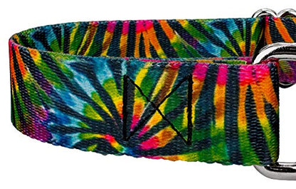 Country Brook Petz - Tie Dye Stripes Martingale Dog Collar - Groovy Collection Featuring Far Out Designs (1/2 Inch, 2XS) - color: Tie Dye Stripes, size: 2XS (Pack of 1)